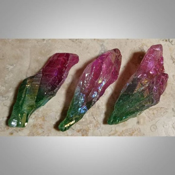 ONE apple-rose AURA QUARTZ crystal stone rock point CHAKRA - healing PLATINUM 01 - Picture 3 of 3